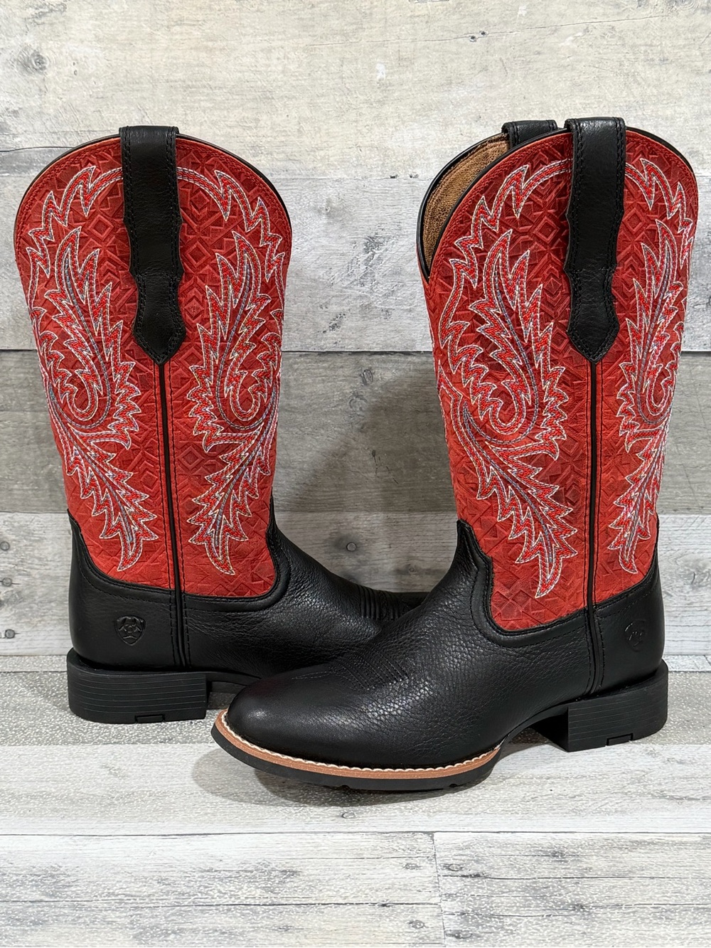 ARIAT WOMEN'S ROUND UP STRETCHFIT WESTERN BOOTS - BLACK&RED - SZ - 5.5B .US